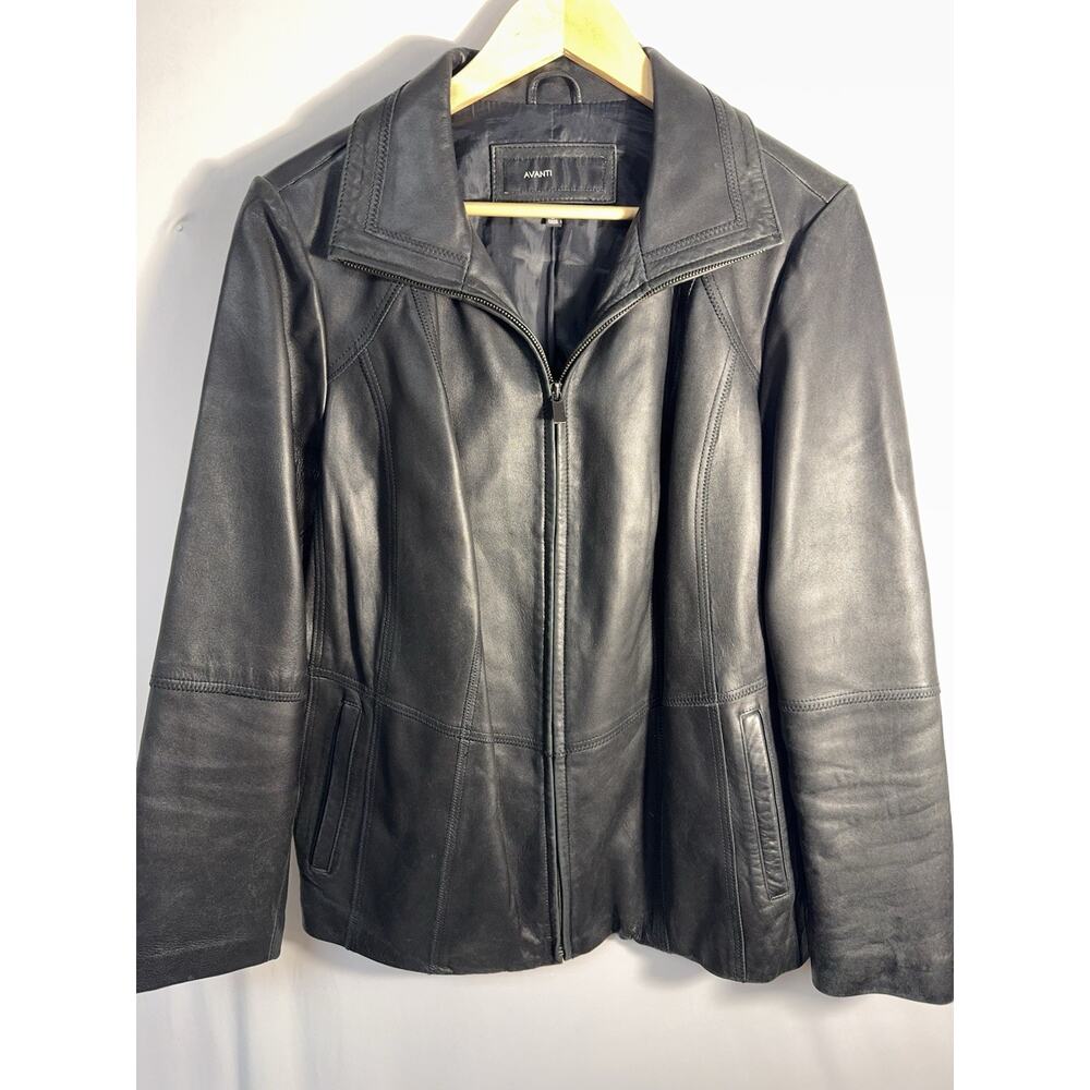 Vintage Black Genuine Leather Zip Jacket Womens XL Moto Biker Classic‎